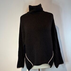 Anthropologie moth women's Size M acrylic wool sweater Black Gray Mock Neck Long